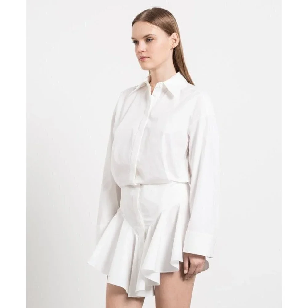 THE ATTICO Candice Mini Dress in White 42 New Womens Collard Ruffle Shirt - Picture 13 of 16